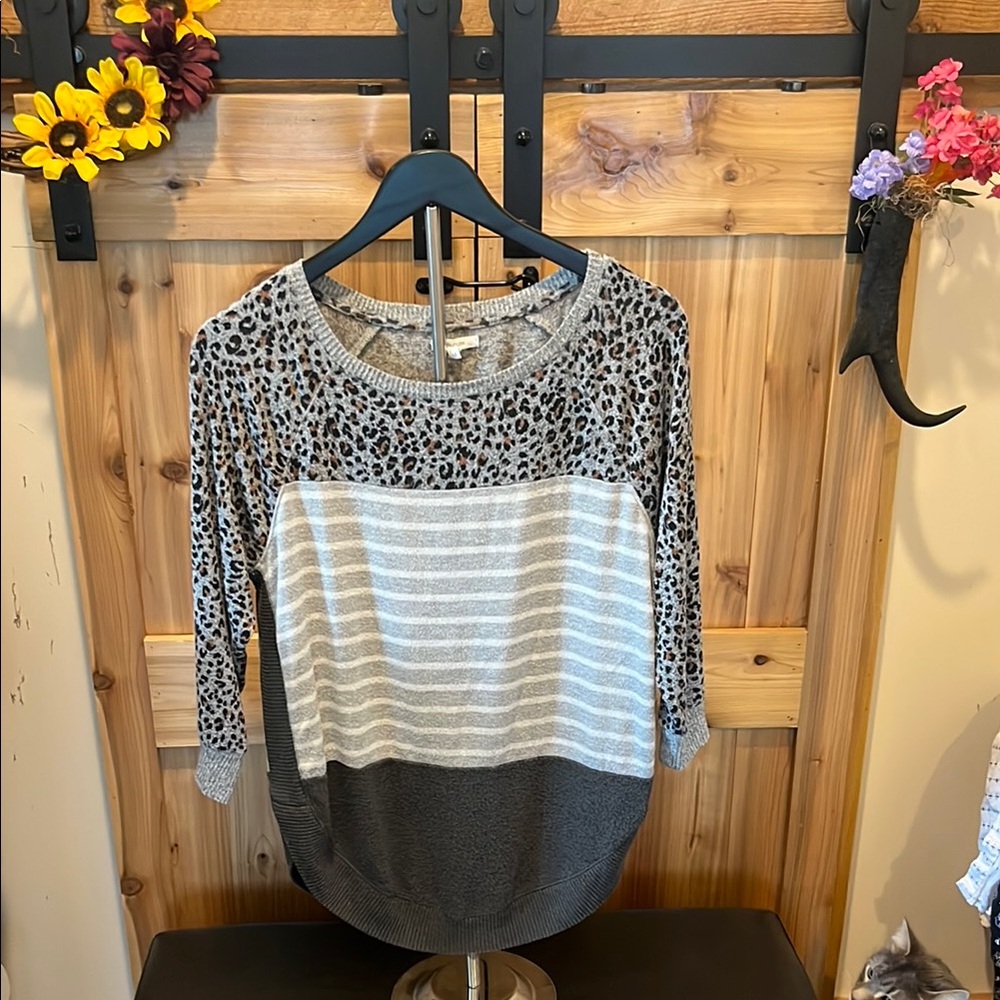 Maurices Gray Leopard and Striped Sweatshirt